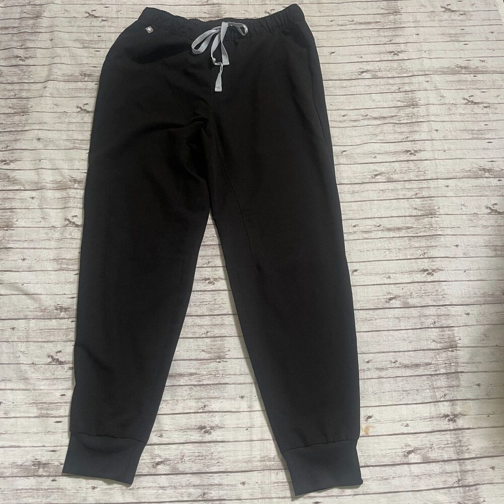 FIGS Tansen Jogger Scrub Pants Mens S Black Pocket Drawstring Elastic Waist Logo